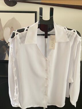 Gorgeous Together White Lattice Sleeve Blouse